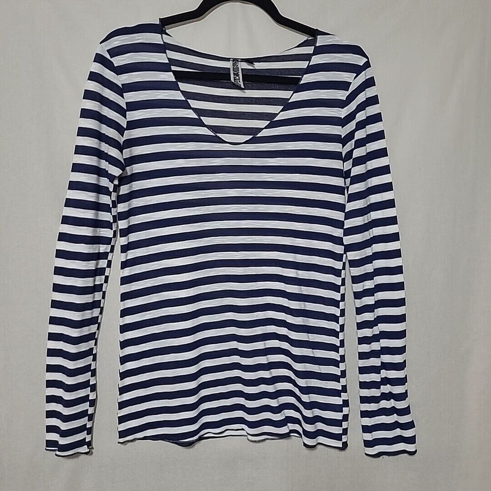 BKE Shirt Womens Size L Long Sleeve Blue White Striped Lightweight